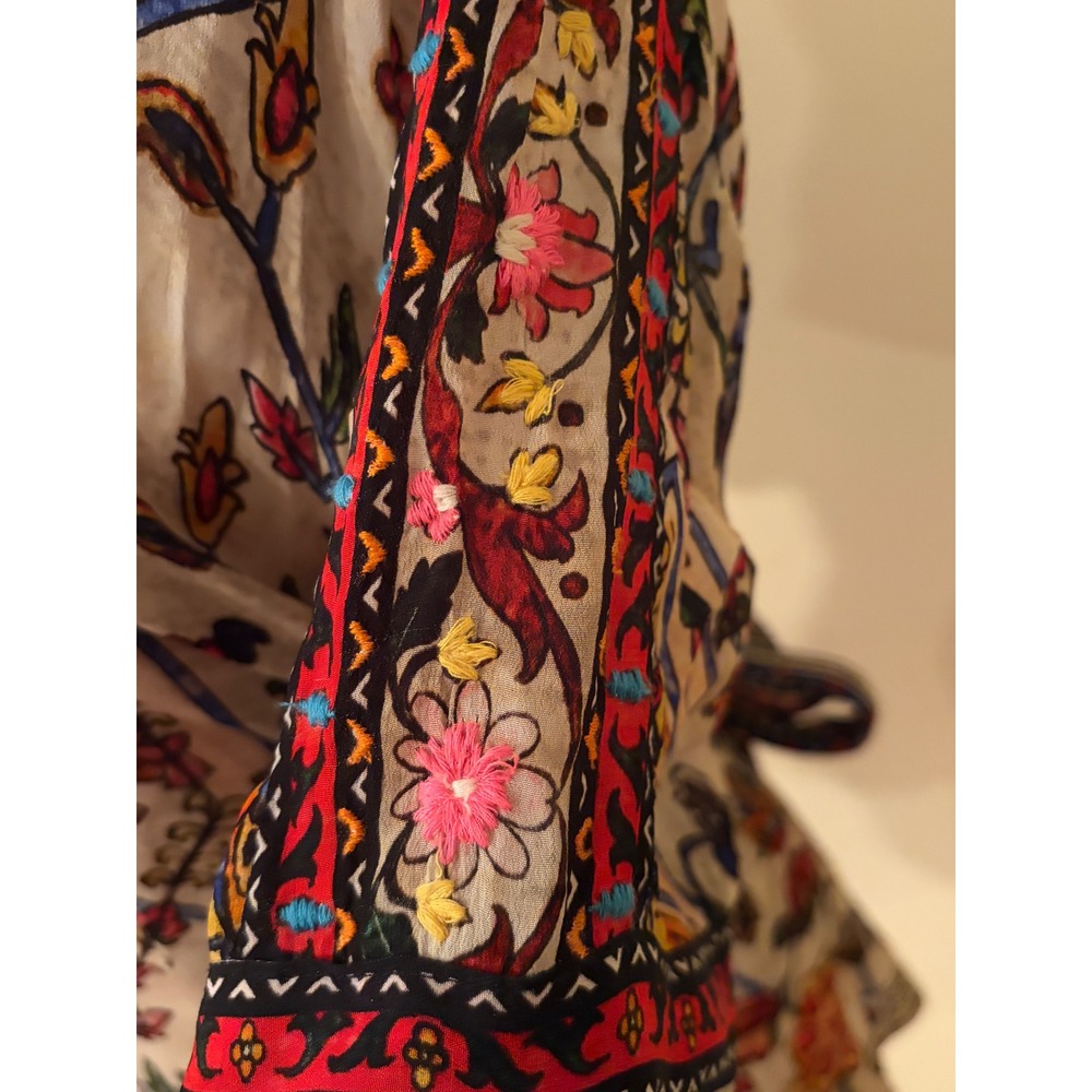 Vineet Bahl Meknes Anthropologie Boho Embroidered Tie Waist Blouse Top M - Picture 5 of 7